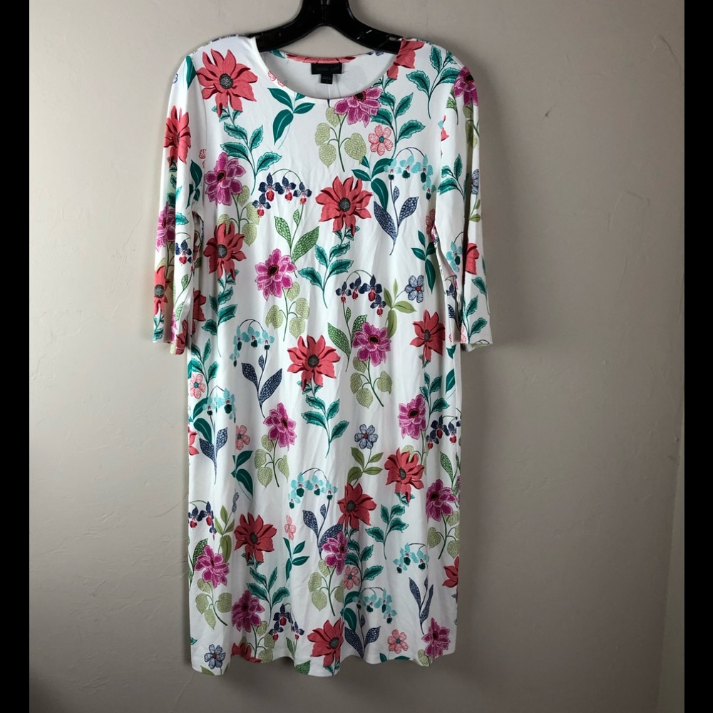 J. Jill White Floral Shift Dress with Pink & Red Flowers